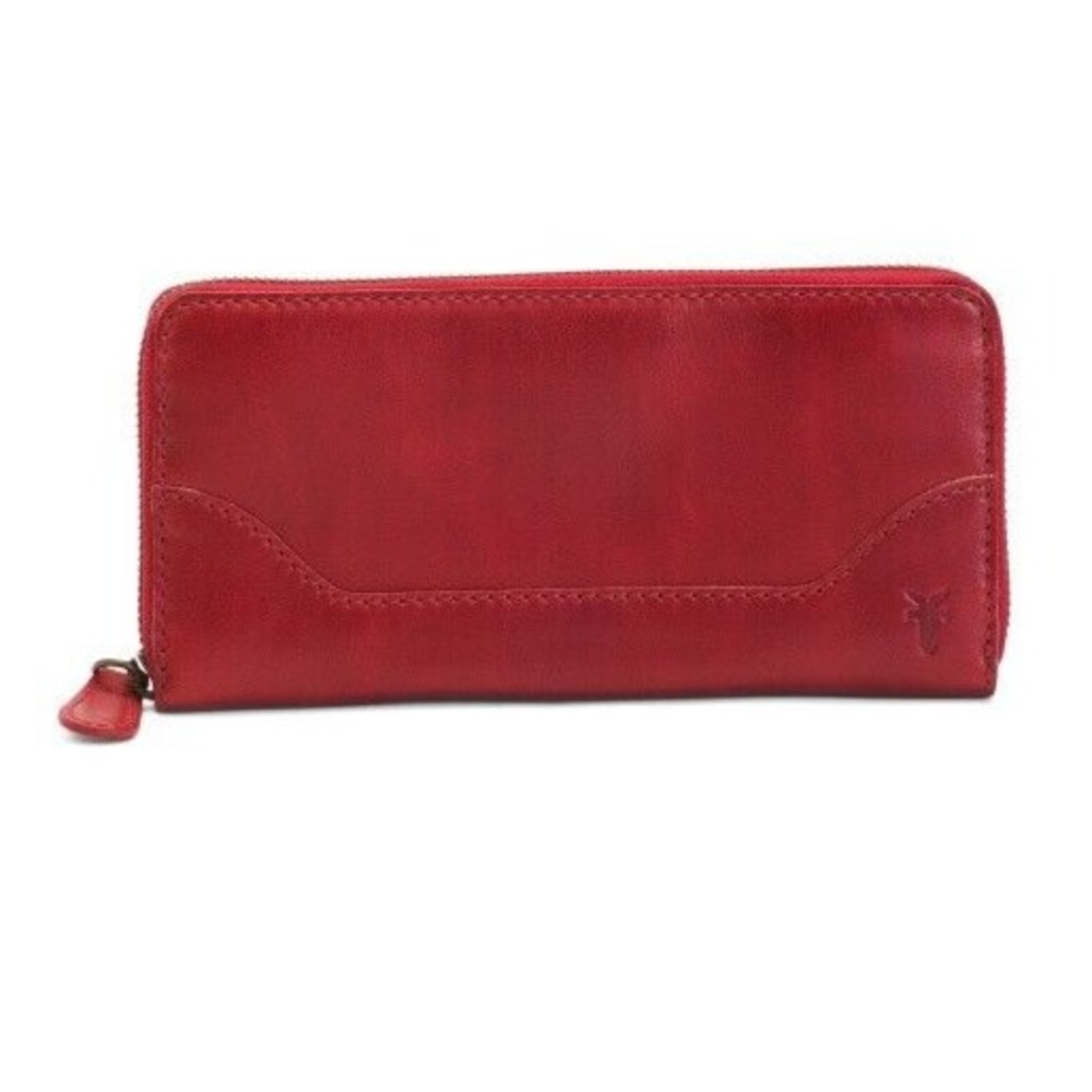 Frye‎ Melissa Zip Around Wallet Women's Red Genuine Leather Grained Finish